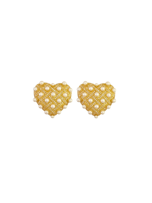 Interwoven Pearl Heart Studs