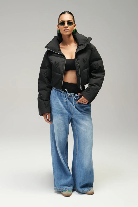 Bomber cropped jacket - black