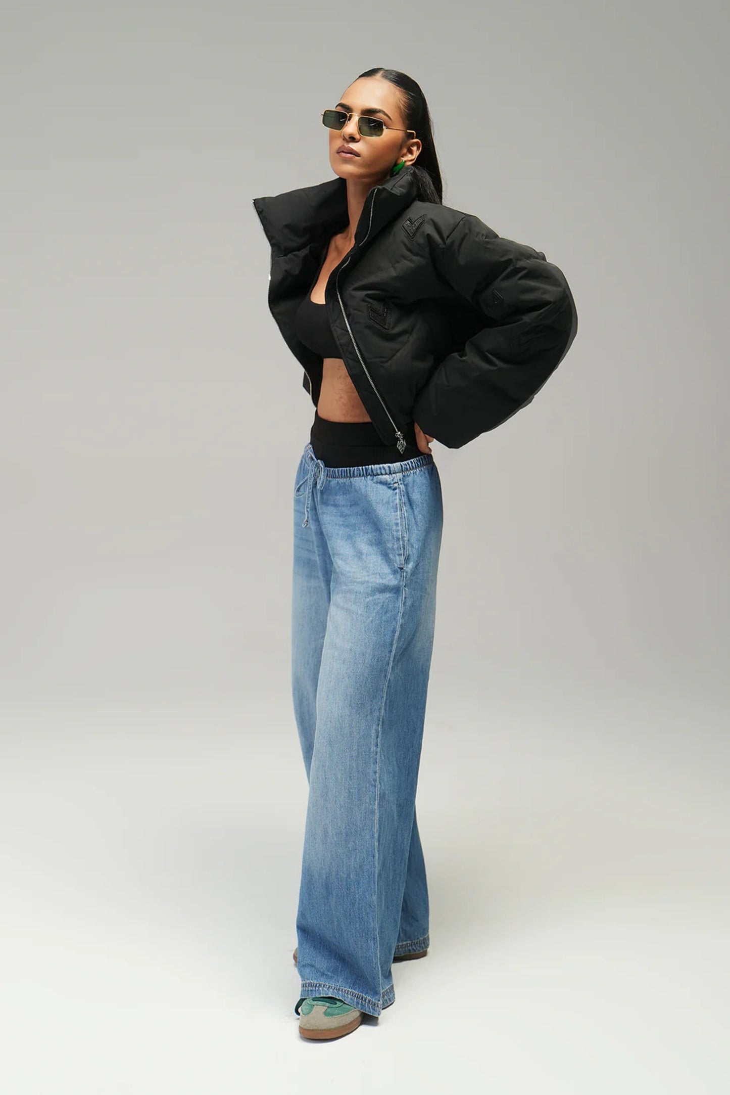 Bomber cropped jacket - black