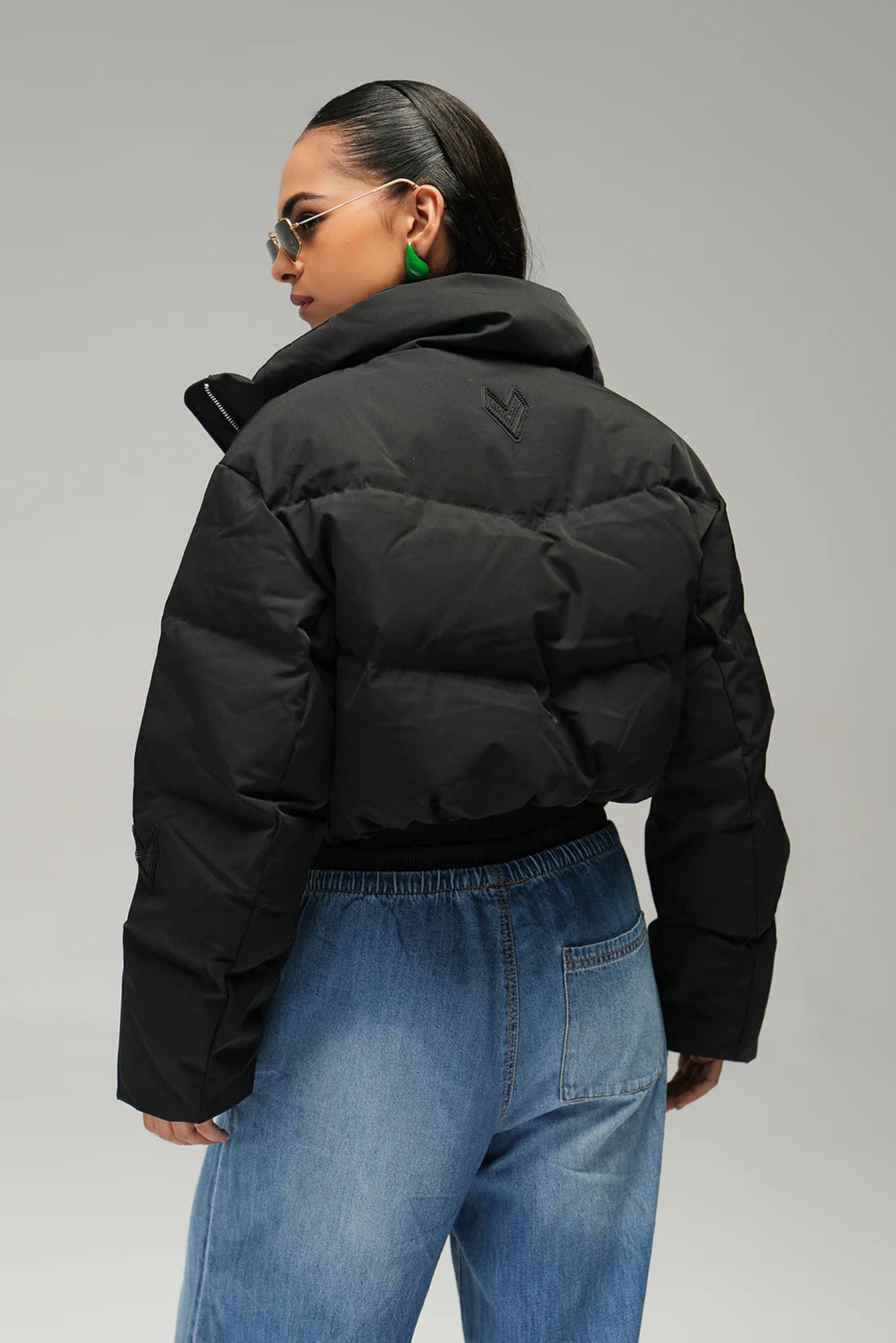 Bomber cropped jacket - black