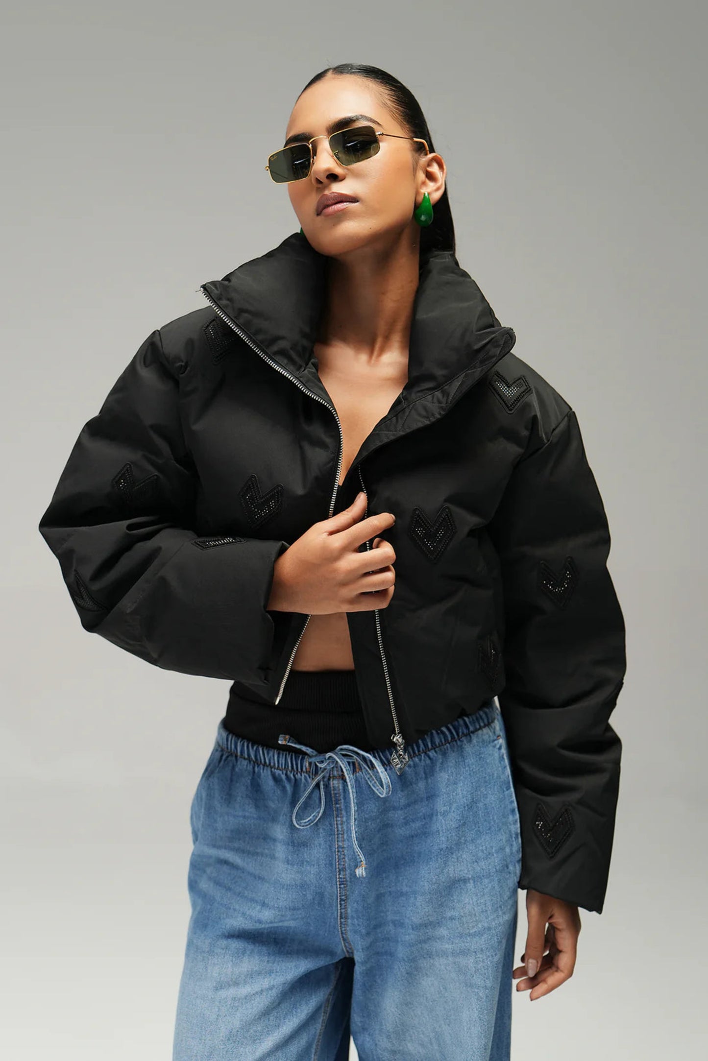 Bomber cropped jacket - black