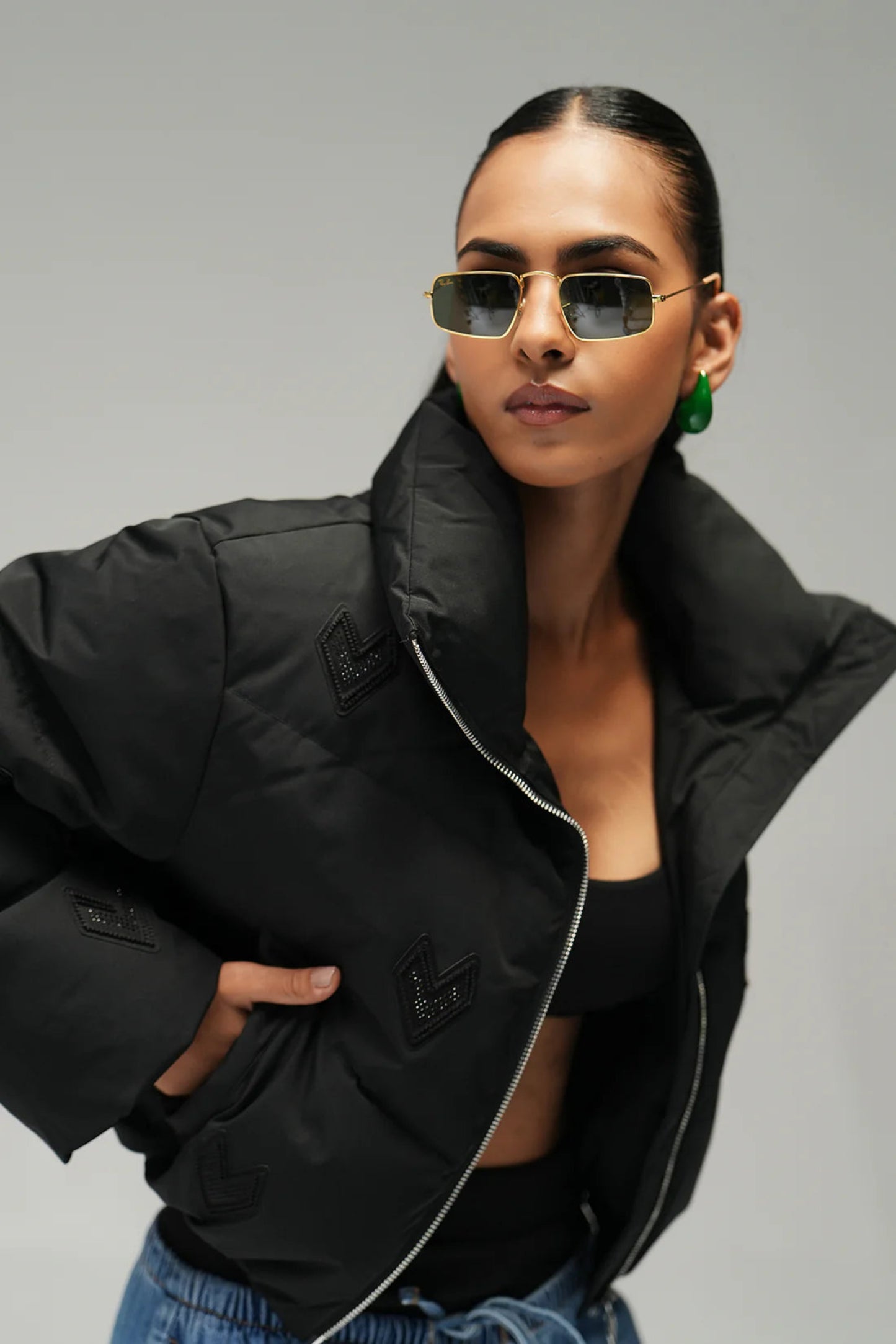 Bomber cropped jacket - black