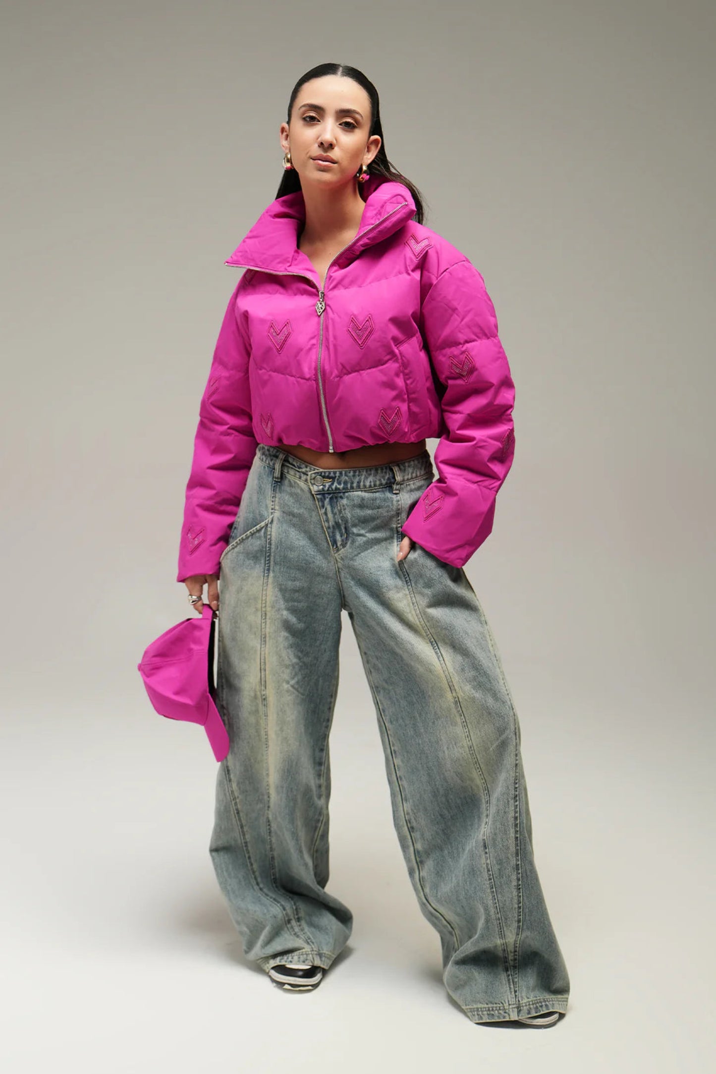 Bomber cropped jacket - hot pink