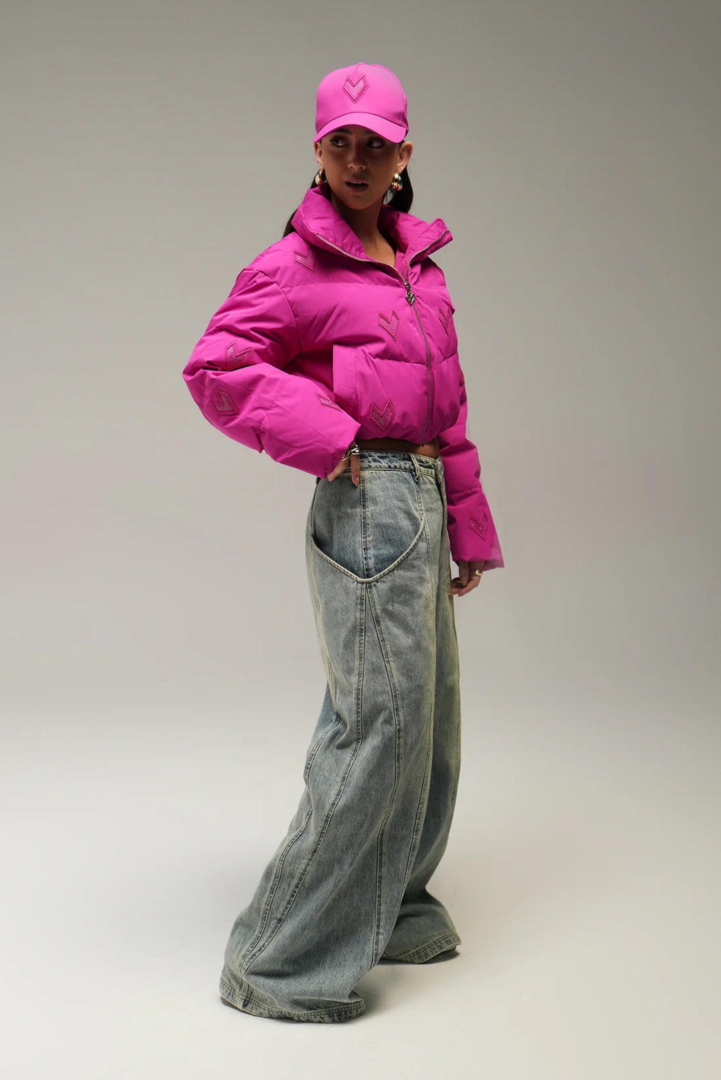 Bomber cropped jacket - hot pink