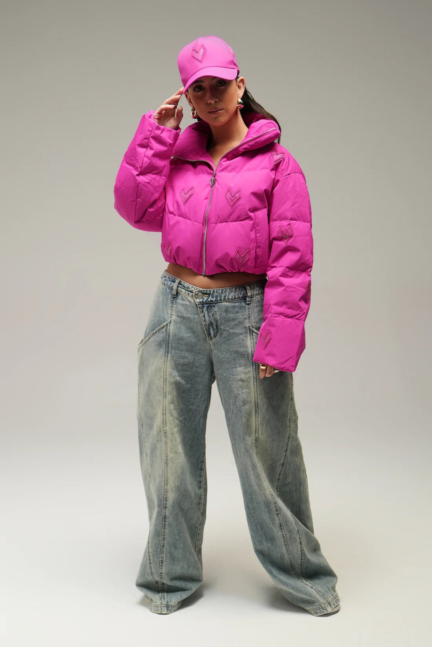 Bomber cropped jacket - hot pink