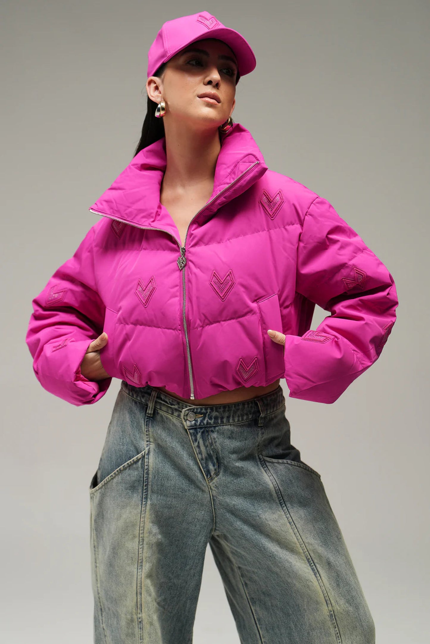 Bomber cropped jacket - hot pink