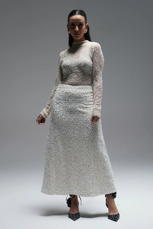 Sequinned maxi skirt - off white