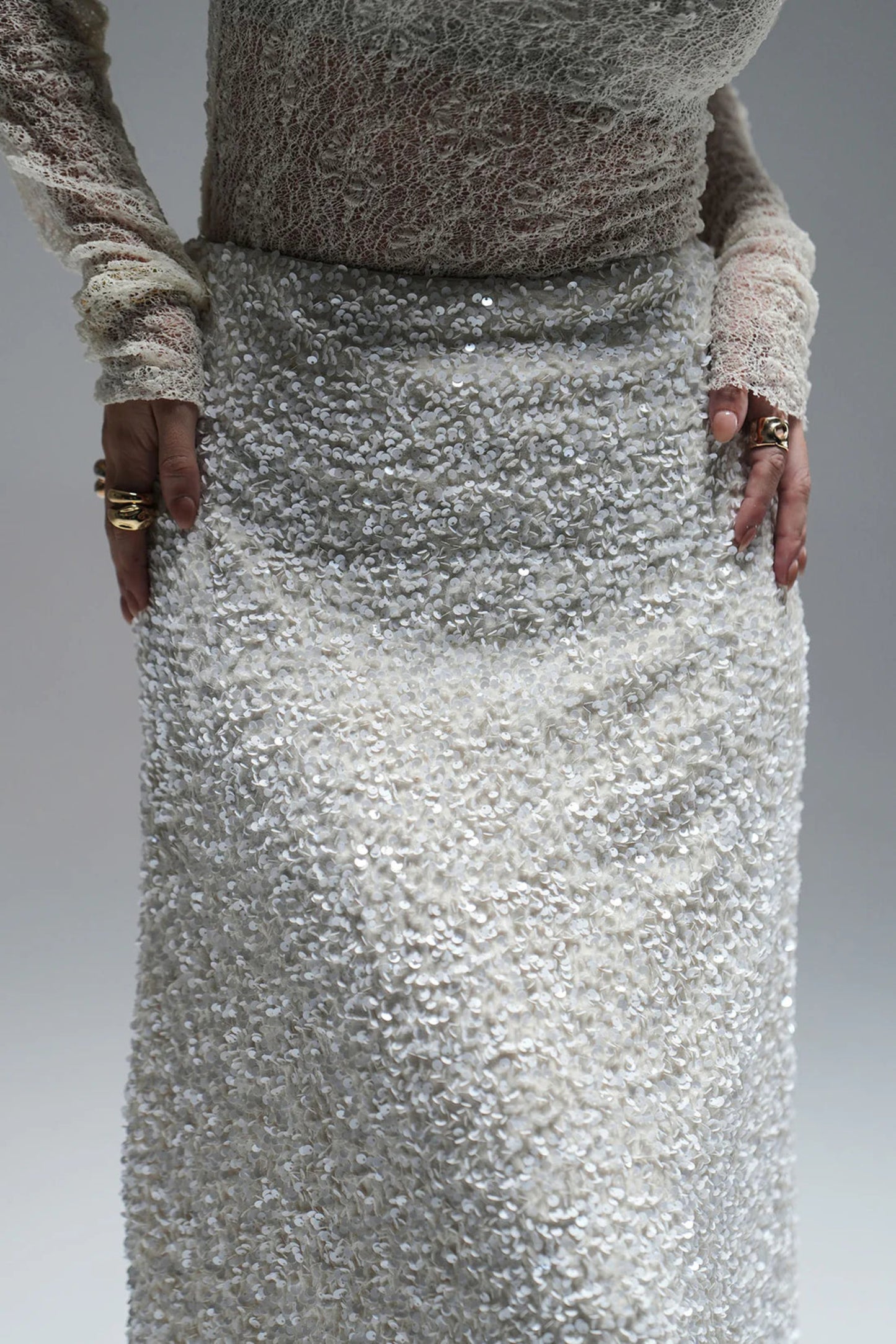 Sequinned maxi skirt - off white