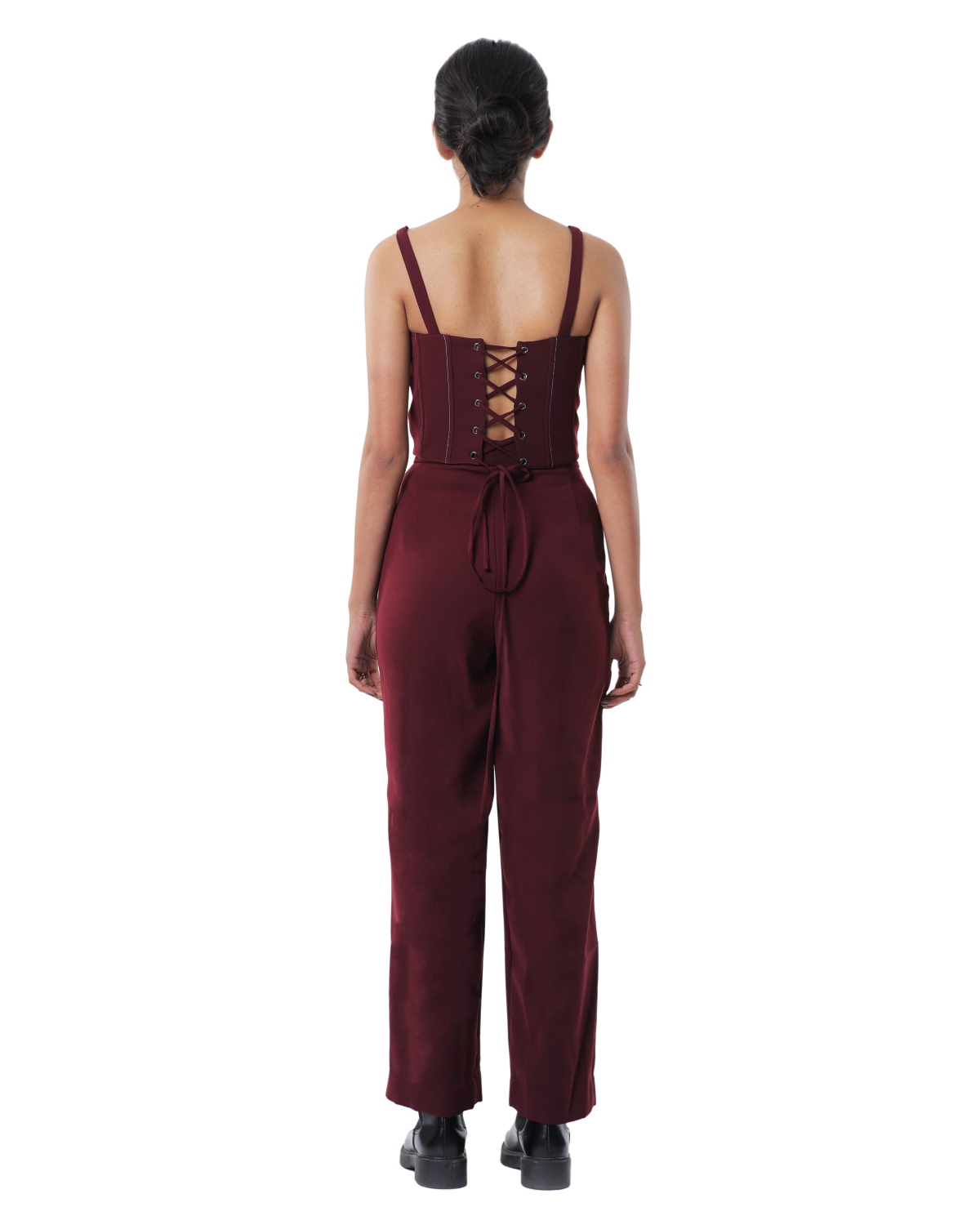 Knotty Corset With High Waisted Pants - Merlot
