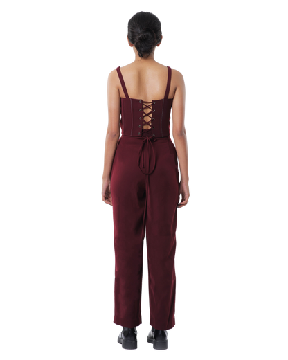 Knotty Corset With High Waisted Pants - Merlot
