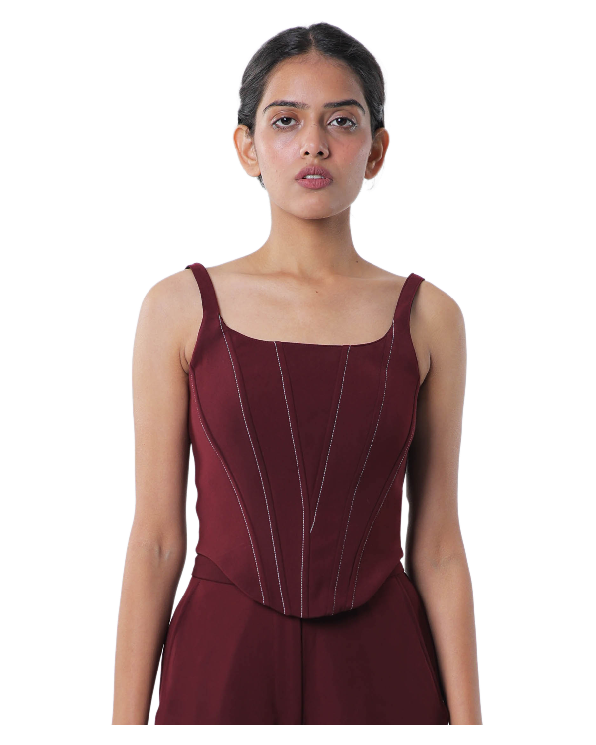 Knotty Corset With High Waisted Pants - Merlot
