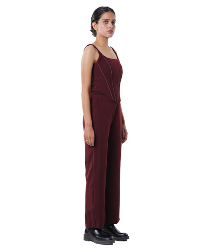 Knotty Corset With High Waisted Pants - Merlot