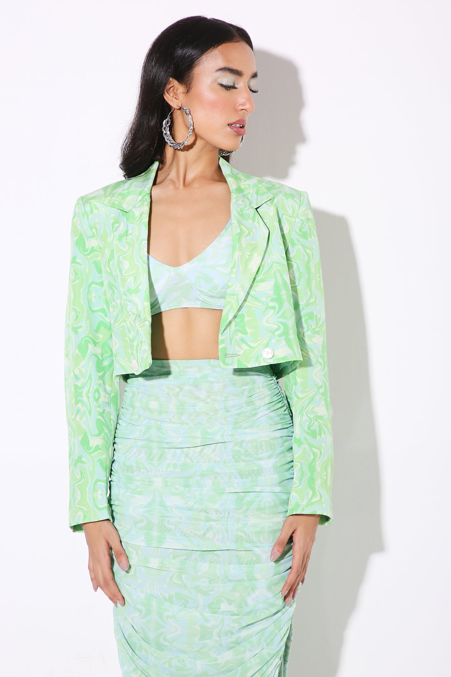 Mini Moxie - Cropped Blazer  - Green marble