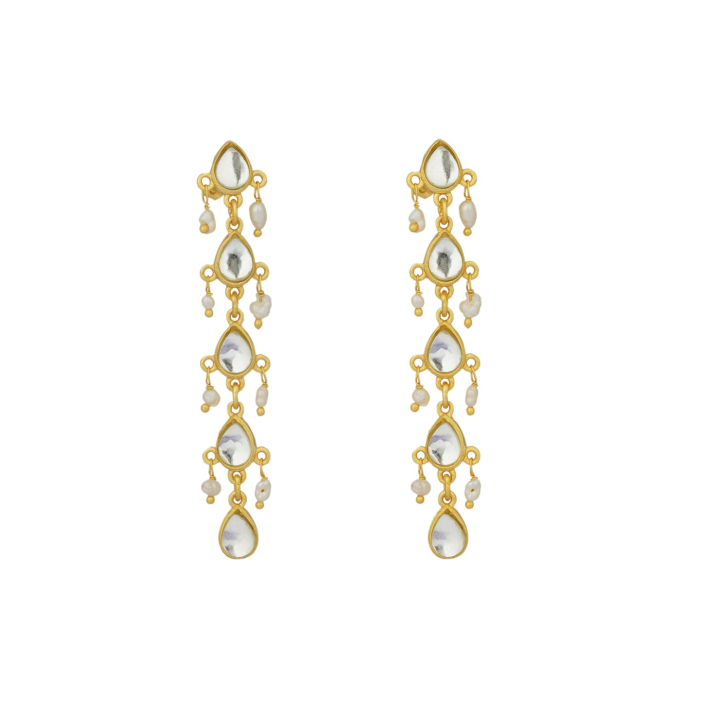 Divine Drops Earrings with Mirror Polki and Pearls