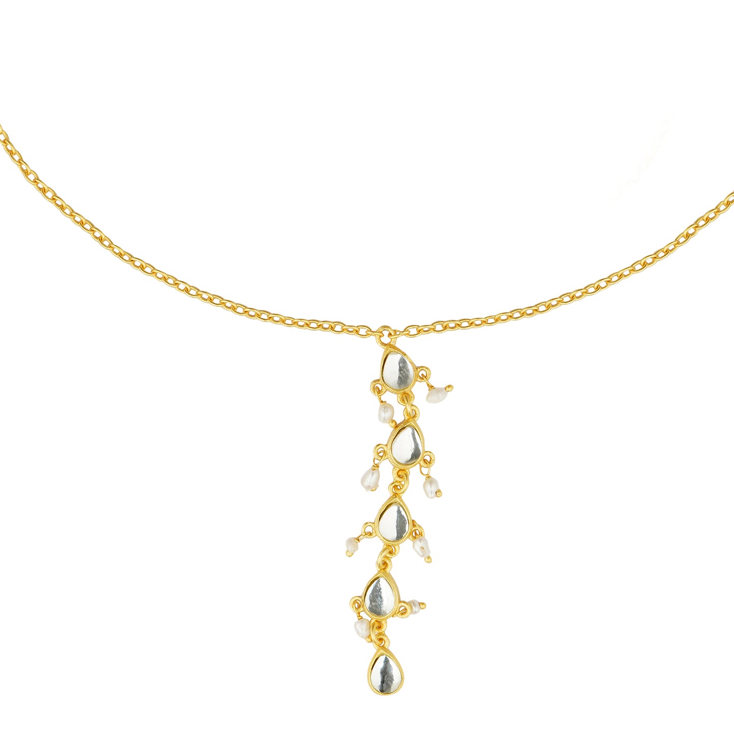 Divine Drops Necklace with Mirror Polki and Pearls