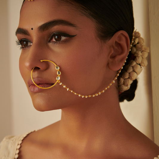 Delicate Dream Nose RIng with Mirror Polki and Pearls