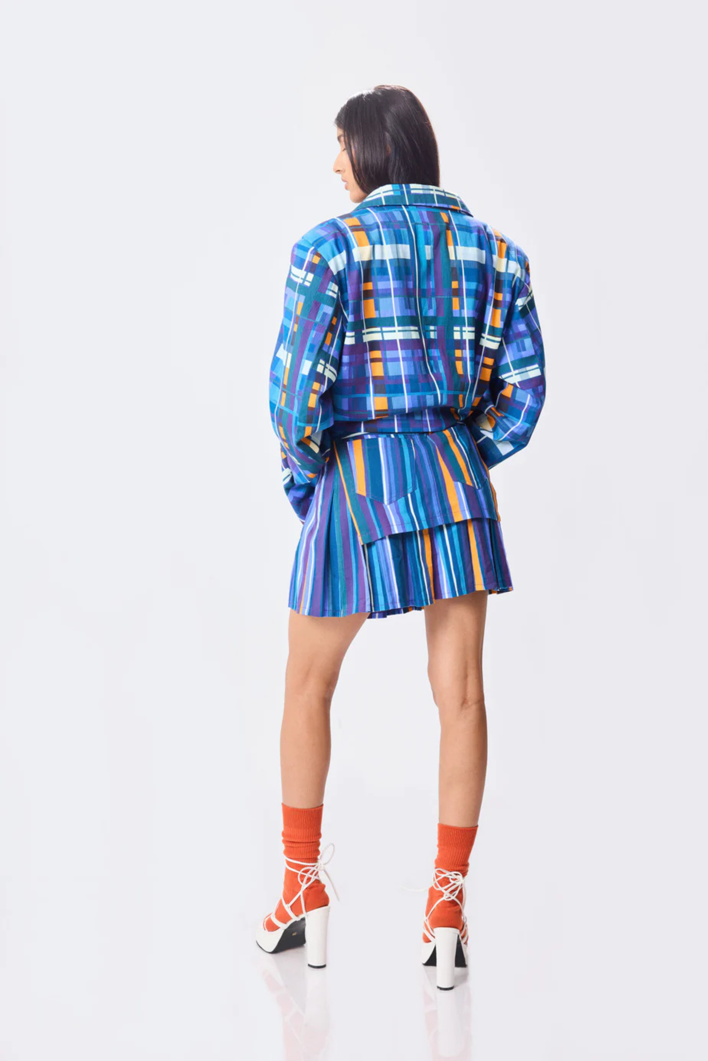 stripes pleated mini skirt