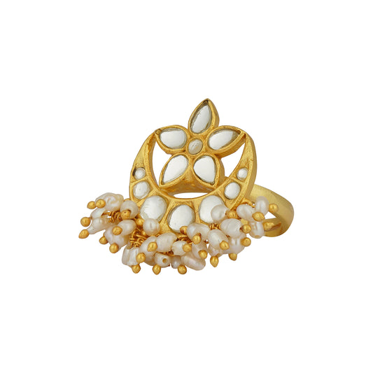 Chaand Phool Ring with Mirror Polki and Pearls