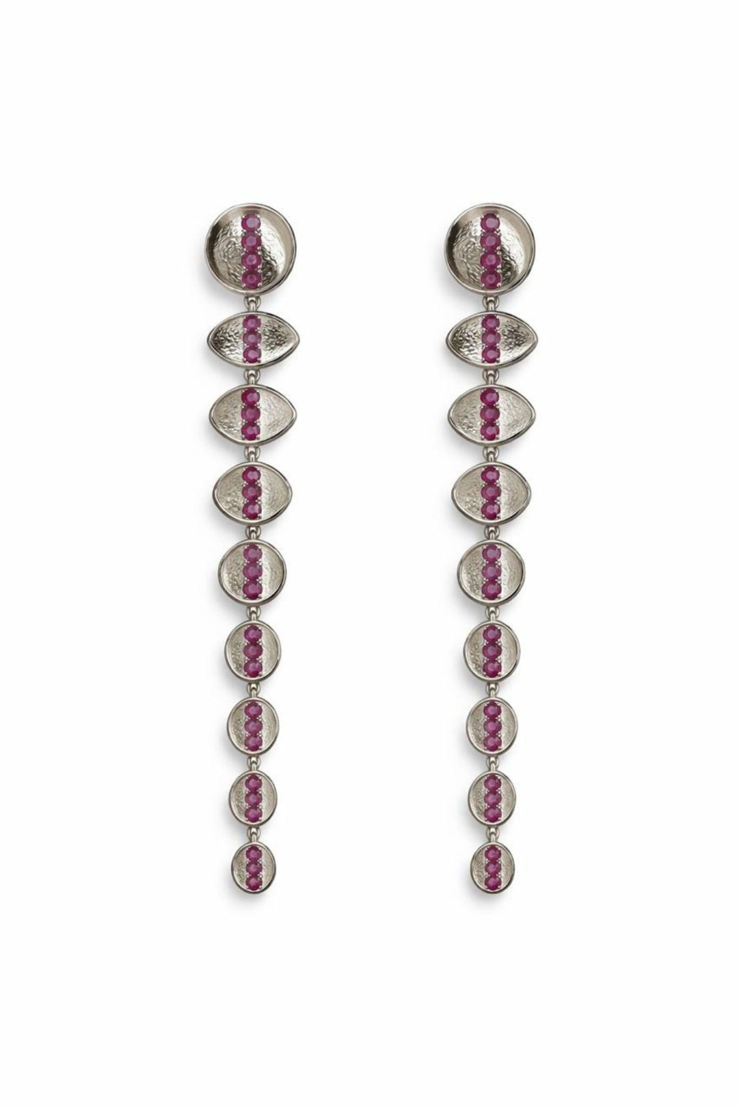 Ruby Drop Sterling Silver Linear Statement Earrings