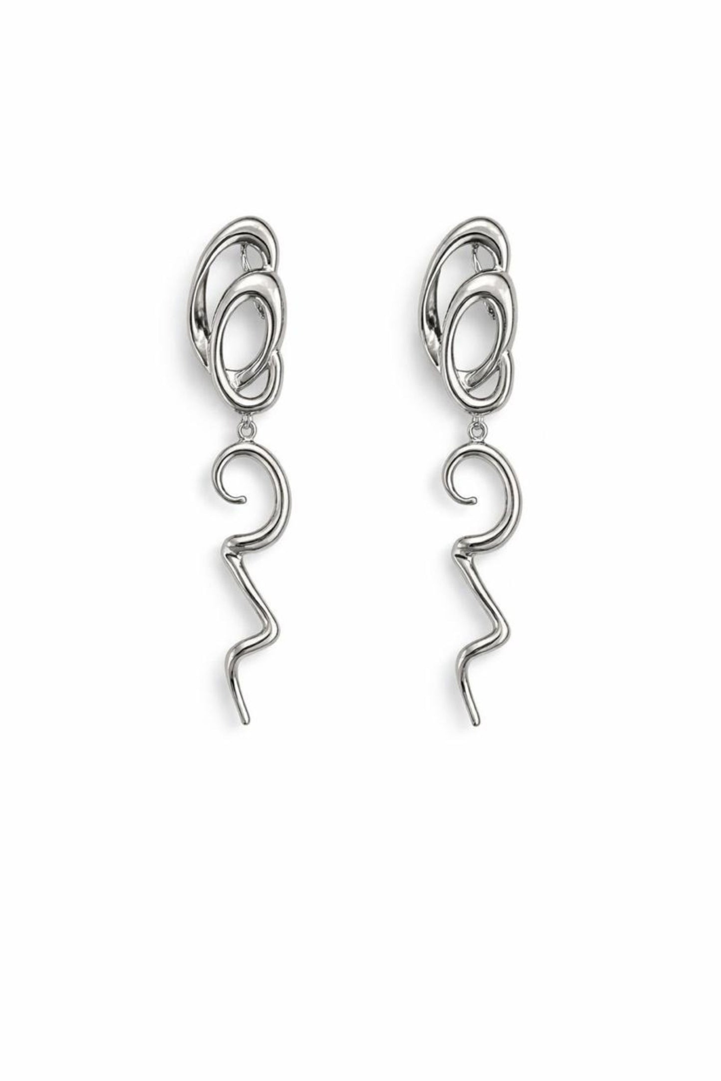 Contemporary Abstract Sculpted Sterling Silver Drop Earrings