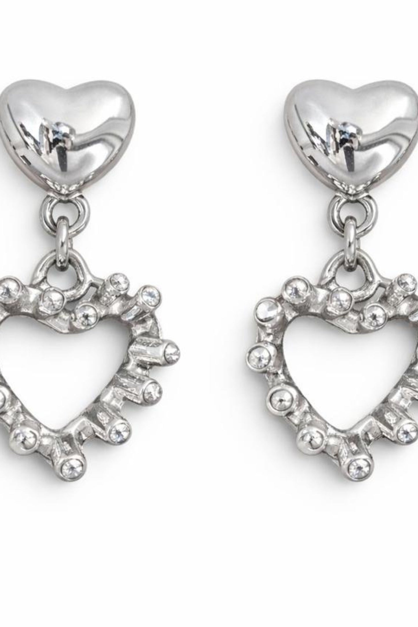 Crystal Heart Drop Sterling Silver Statement Earrings