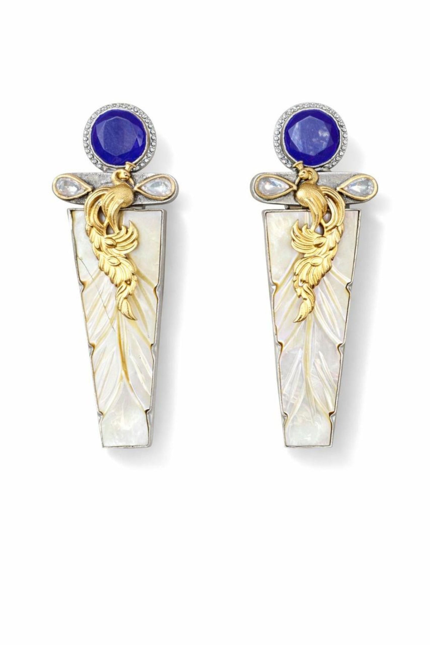 Peacock Motif Mother-of-Pearl Gold Polish Statement Earrings