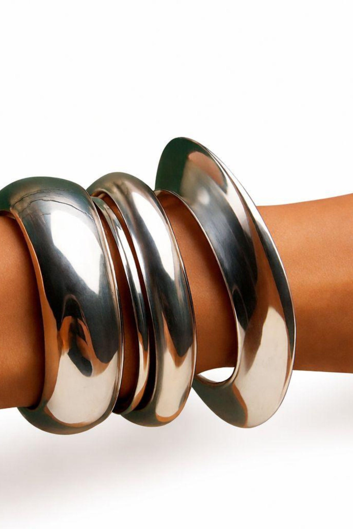 High-Polish Sculpted Sterling Silver Statement Bangles (Set of 2)
