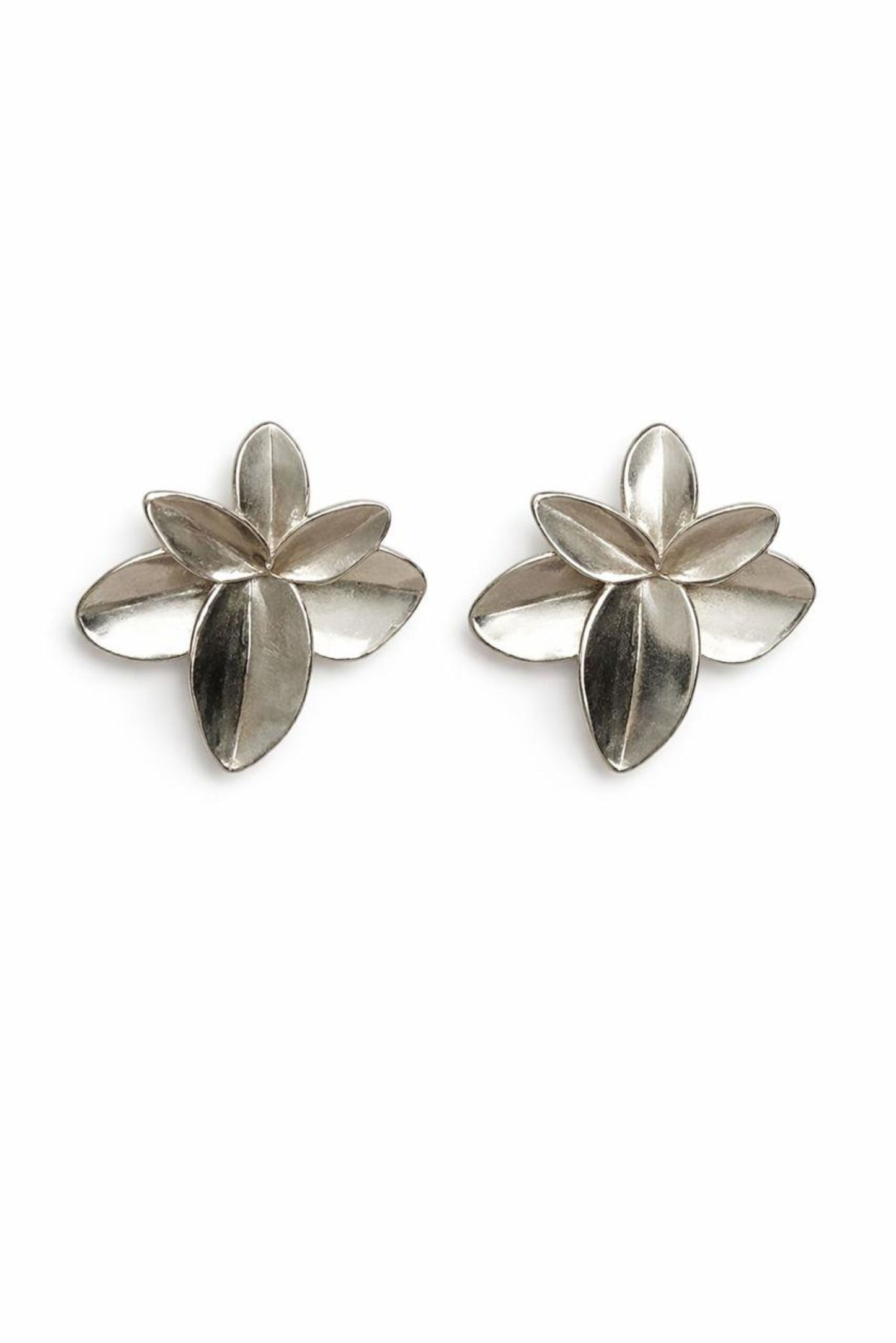 Floral Sculpted Sterling Silver Statement Stud Earrings