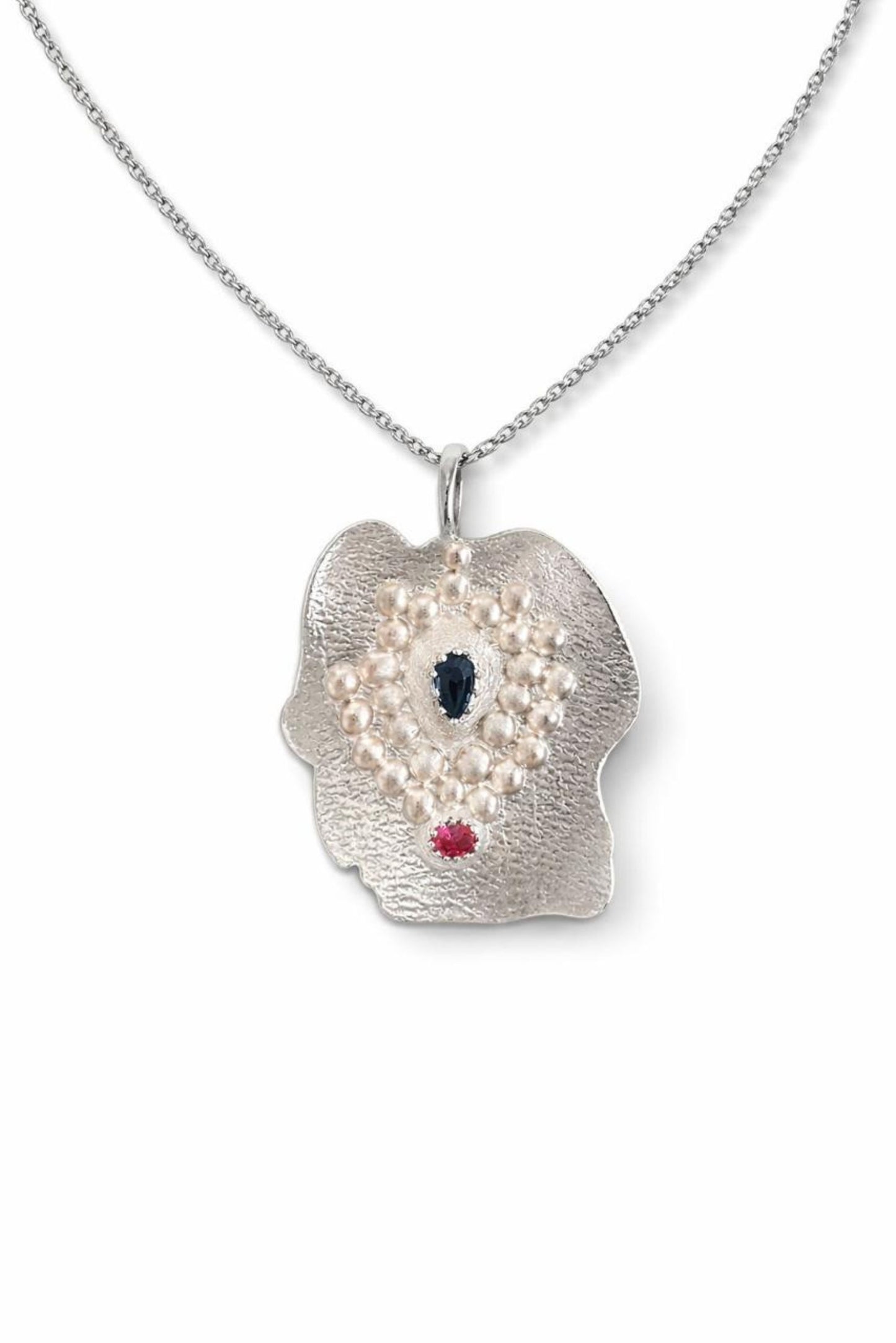 Pearl & Dual-Stone Floral Sterling Silver Pendant Necklace (Chain + Pendant Set)