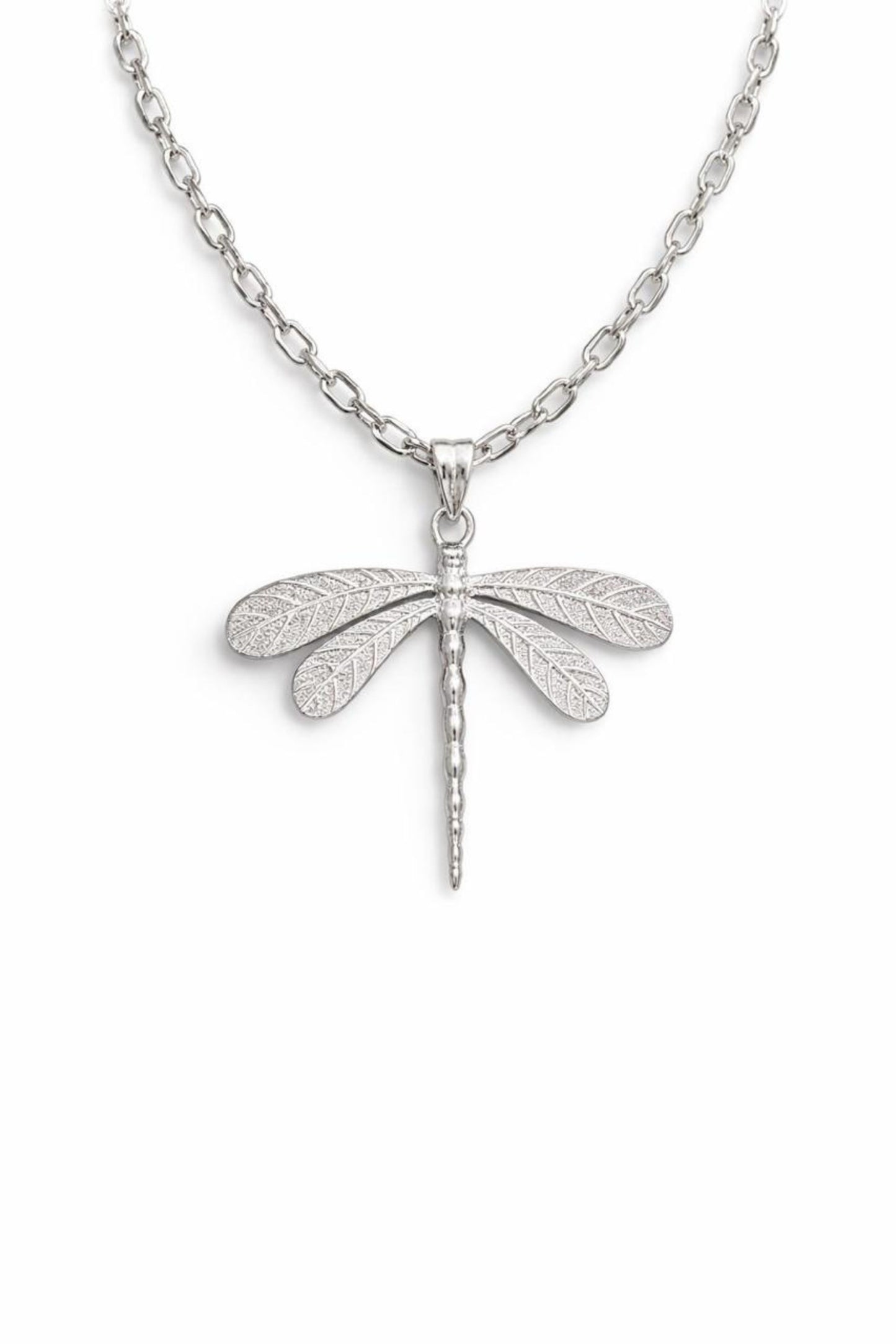 Dragonfly Motif Sterling Silver Pendant Necklace (Chain + Pendant Set)