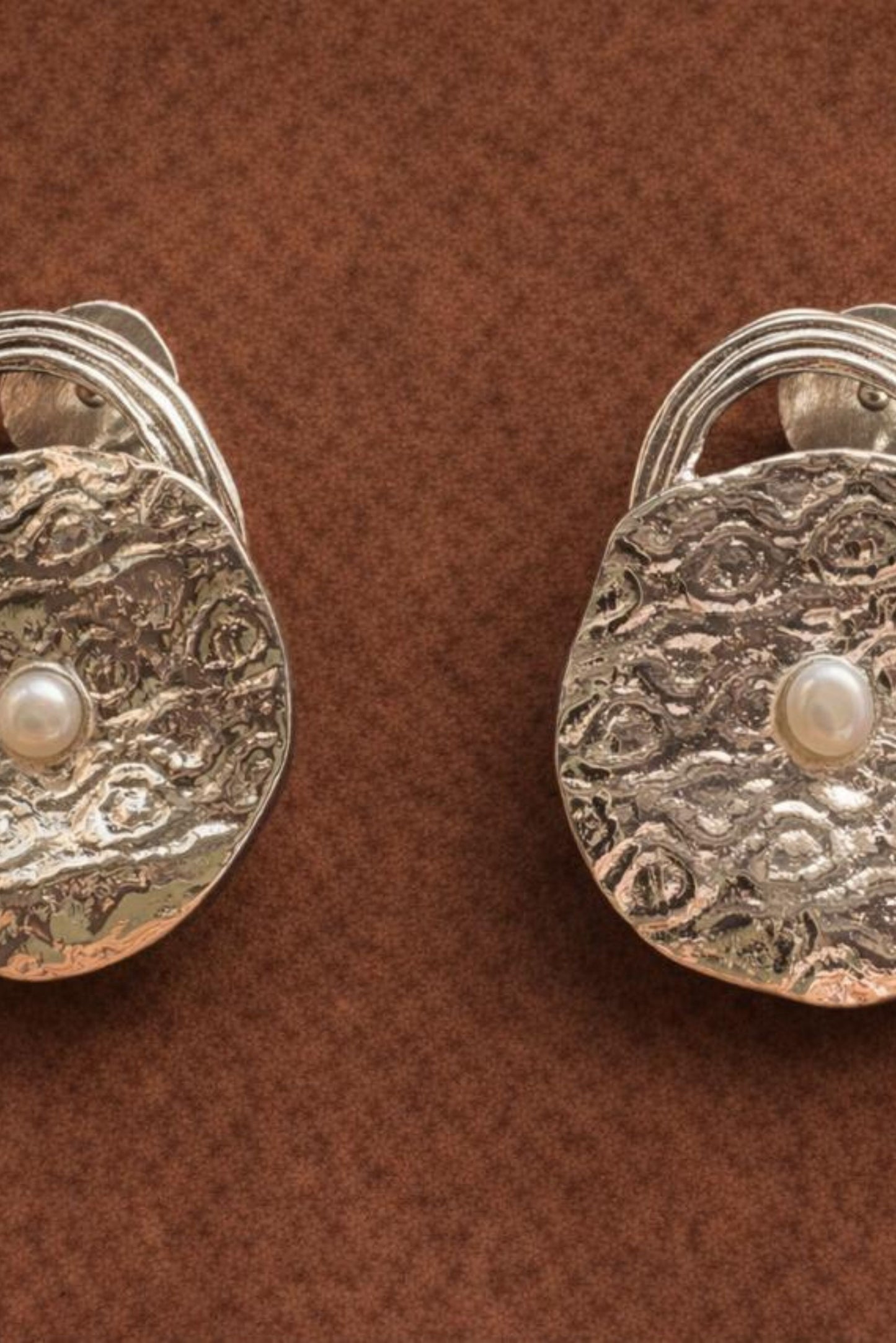 Textured Oval Pearl Accent Sterling Silver Drop Earrings