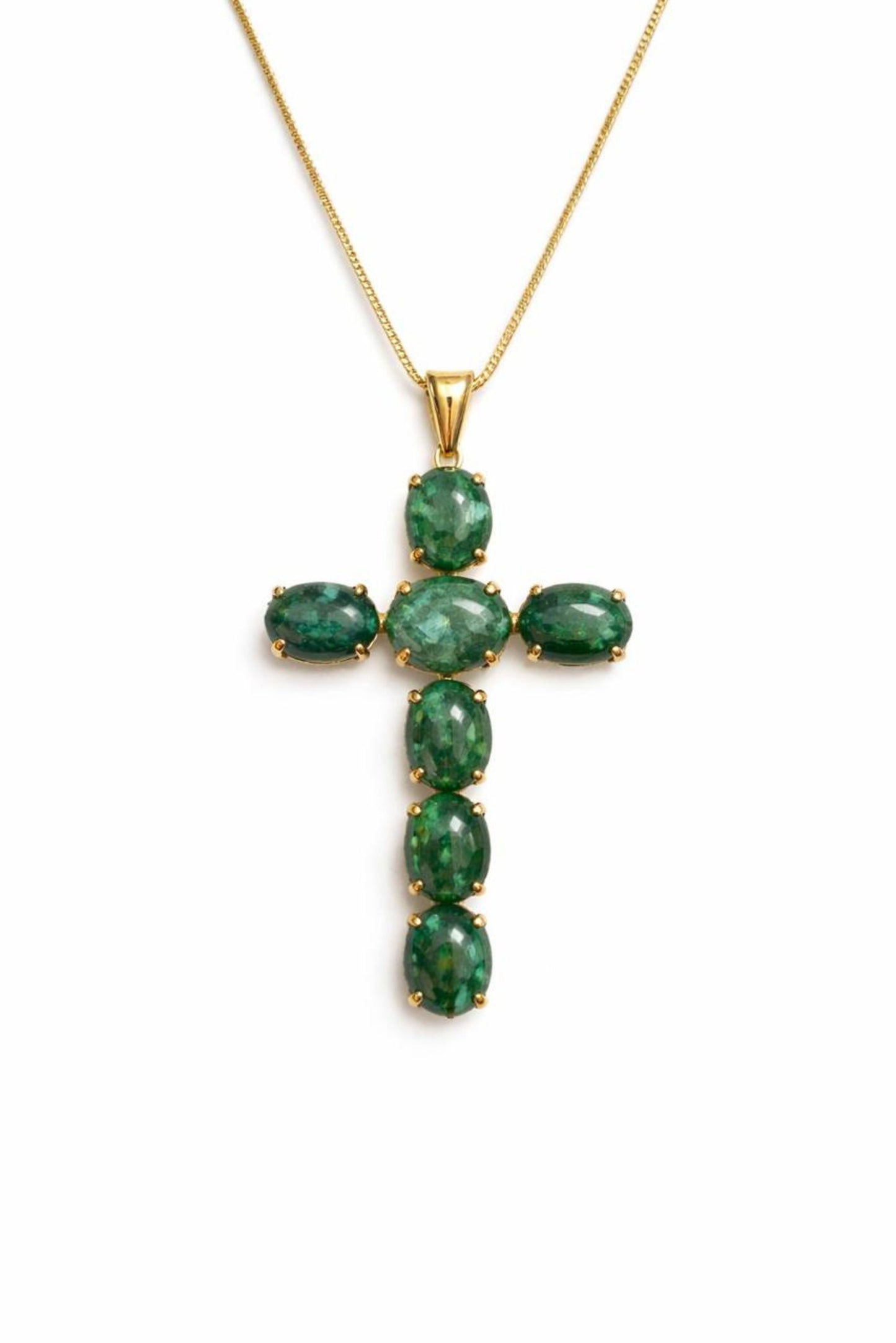Emerald Cross Gold Polish Sterling Silver Pendant