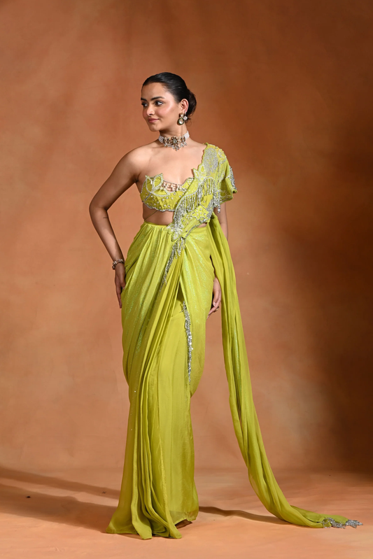 Lime Mirage Saree