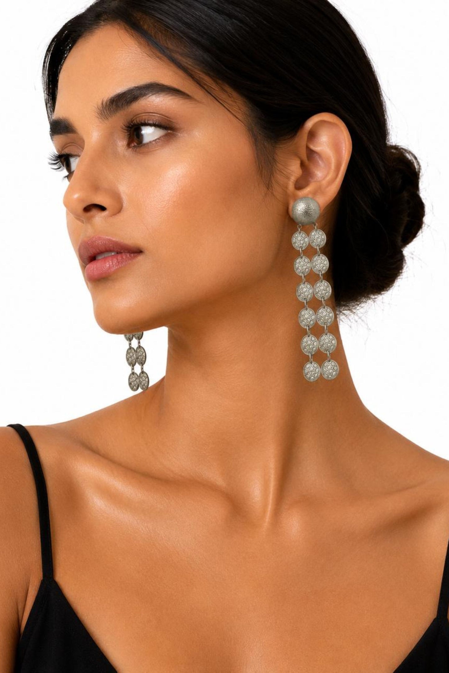 Vintage Coin Drop Sterling Silver Statement Earrings