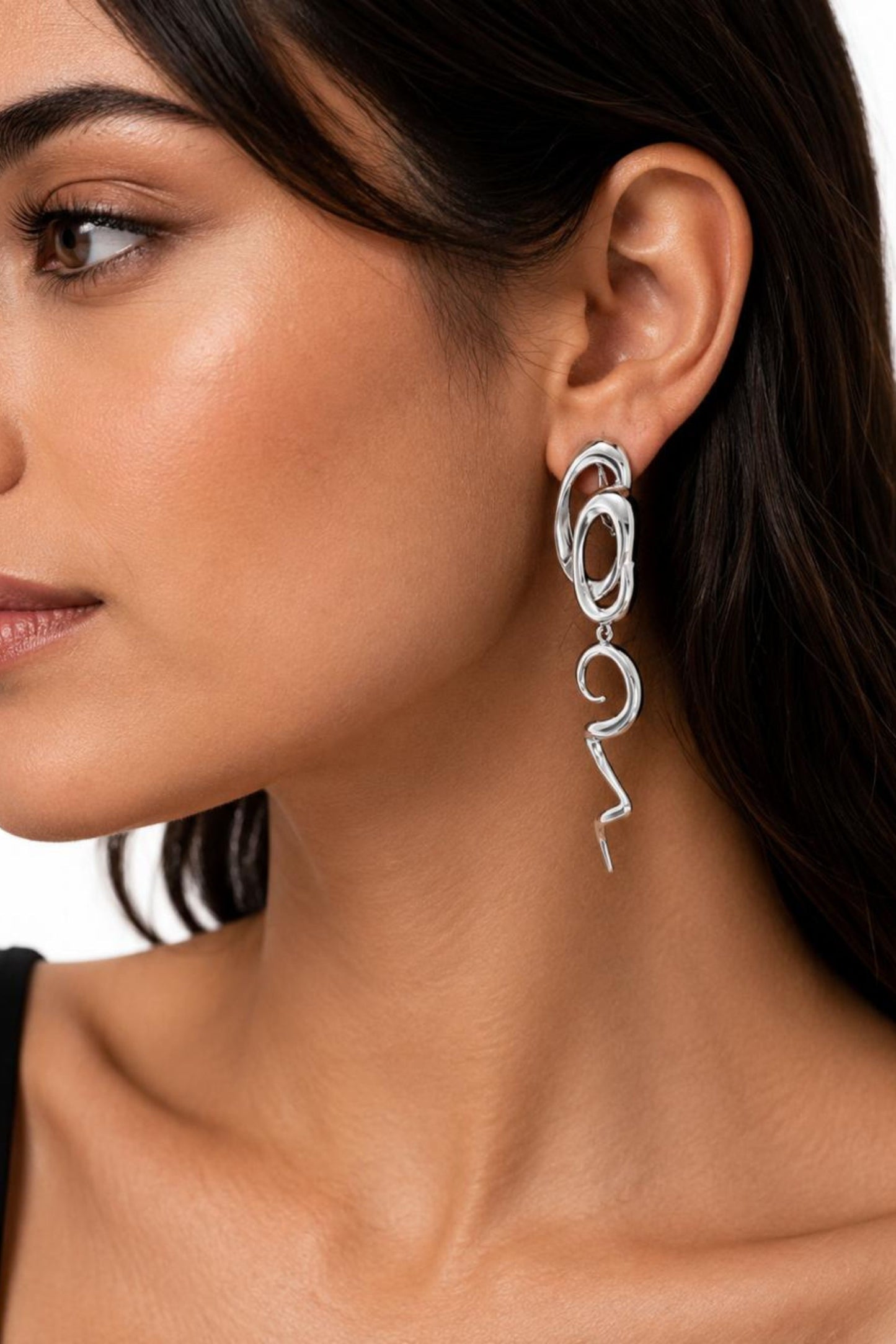 Contemporary Abstract Sculpted Sterling Silver Drop Earrings