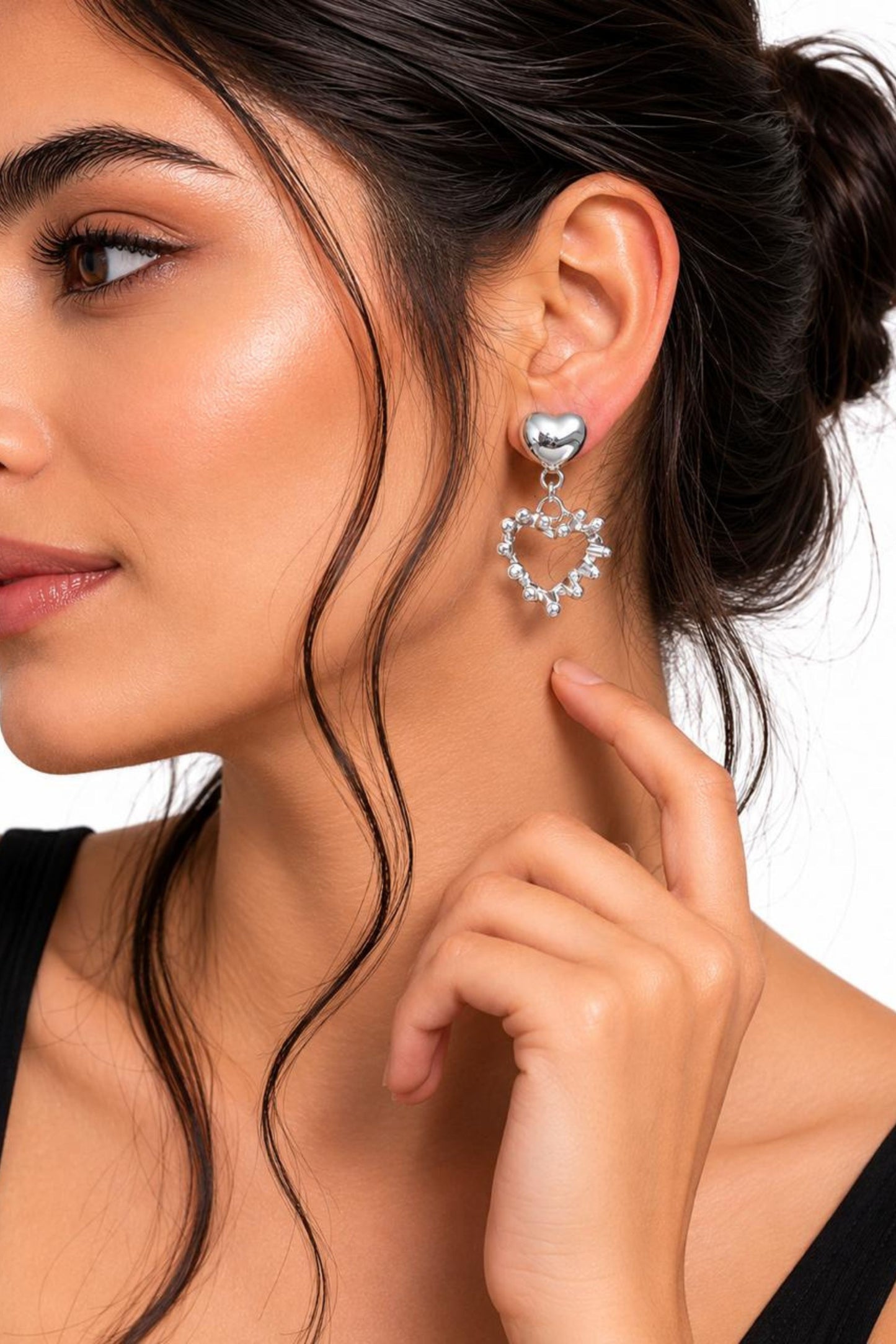 Crystal Heart Drop Sterling Silver Statement Earrings