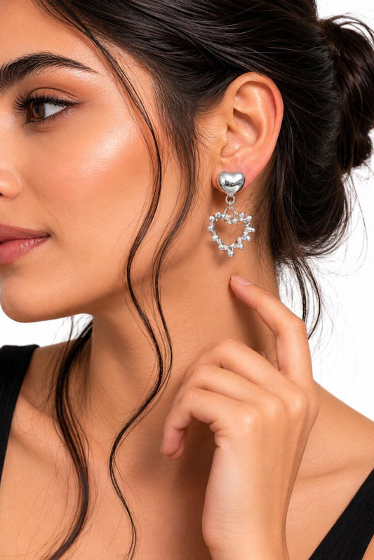 Crystal Heart Drop Sterling Silver Statement Earrings