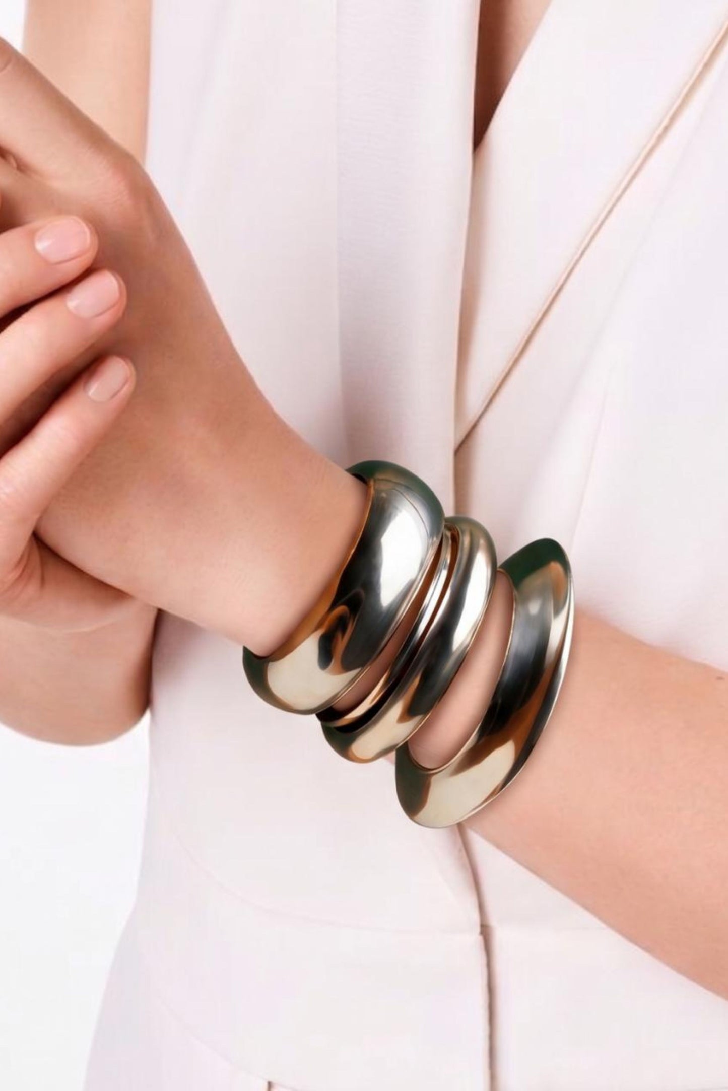 High-Polish Sculpted Sterling Silver Statement Bangles (Set of 2)