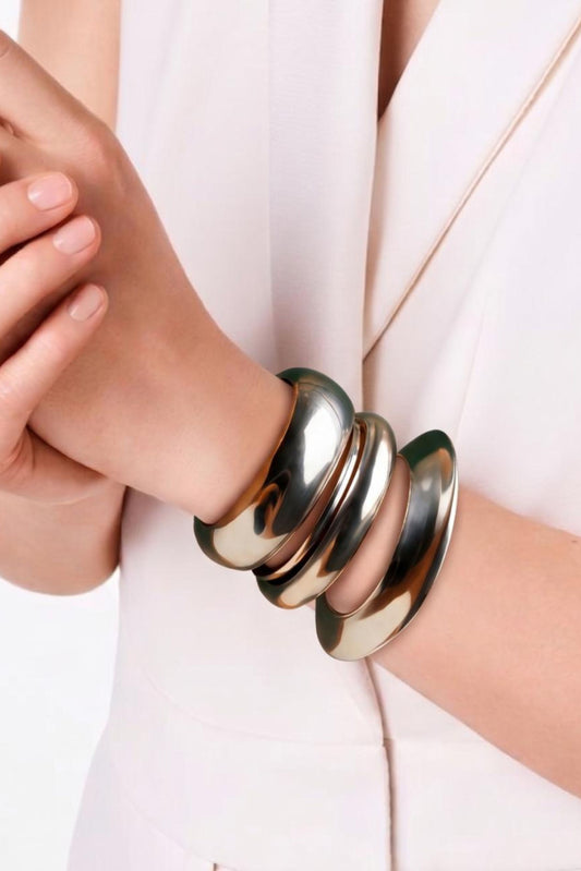 High-Polish Sculpted Sterling Silver Statement Bangles (Set of 2)