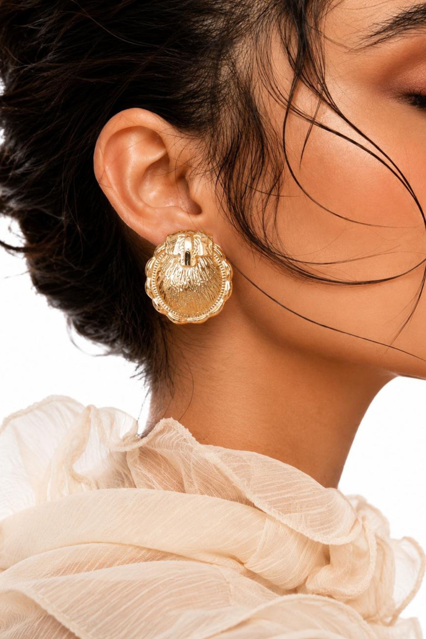 Vintage Dome Textured Sterling Silver Statement Stud Earrings