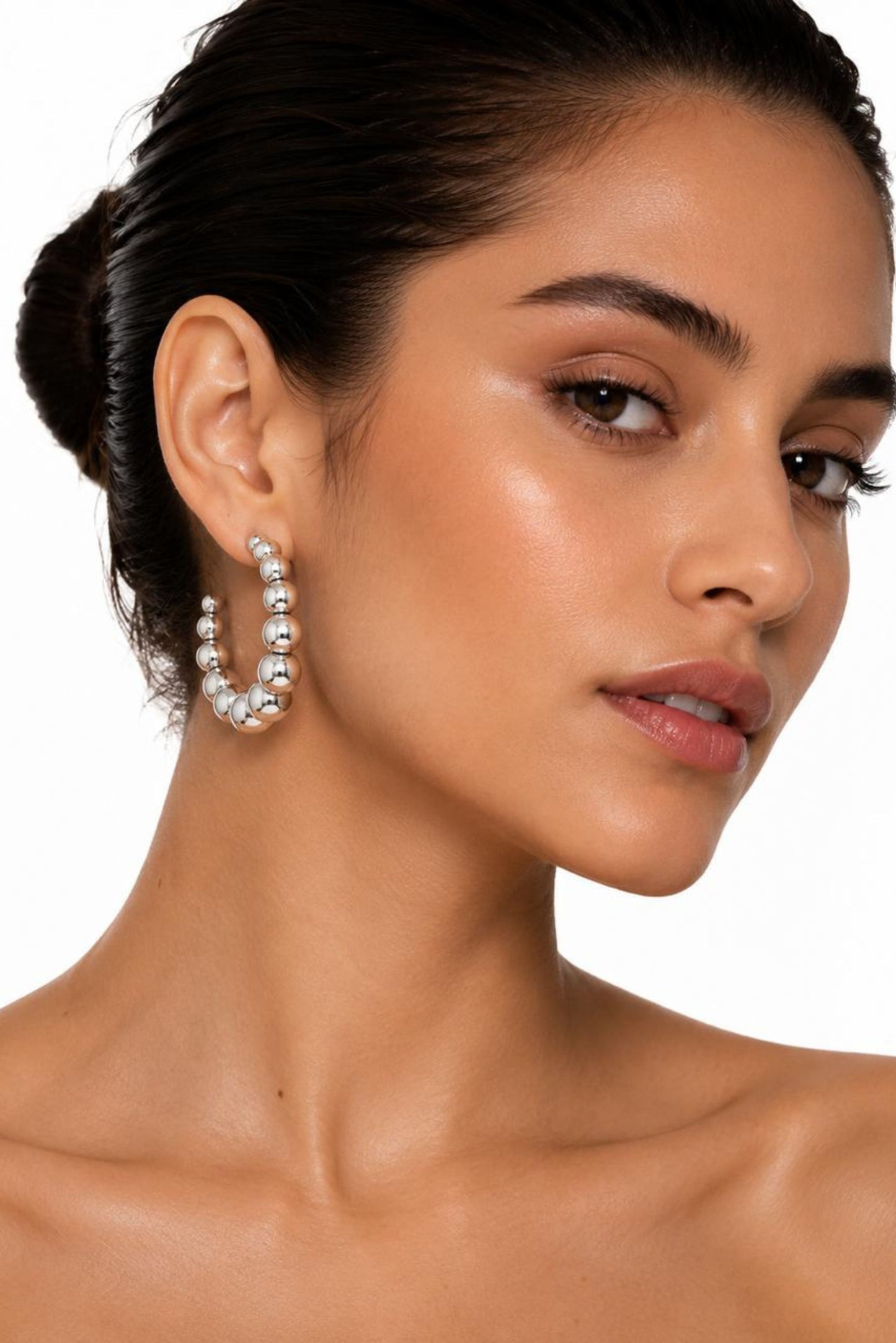 Beaded Hoop Sterling Silver Statement Earrings
