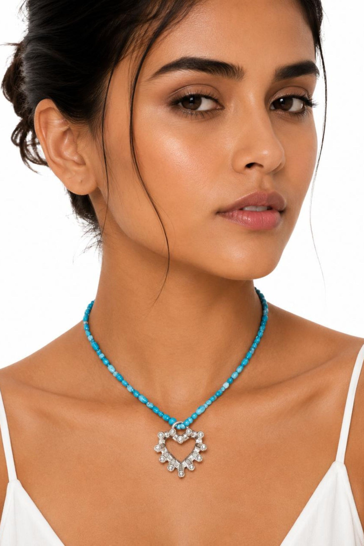 Heart Motif Pearl String Sterling Silver Pendant Necklace (Pearl String + Pendant Set)