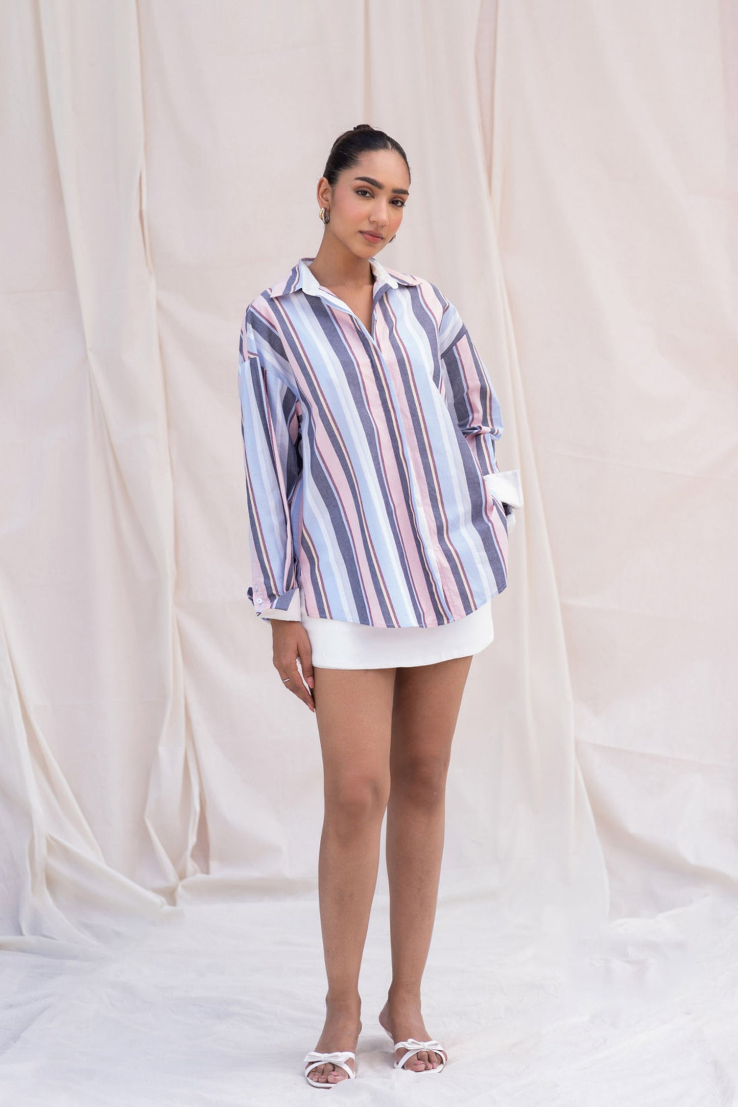 Multicolour Striped Shirt with back Embroidery