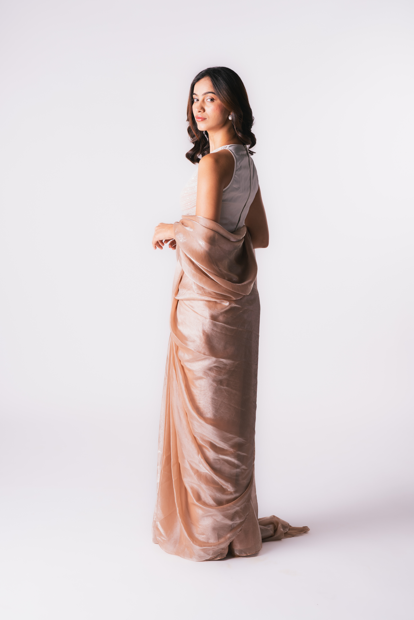 PEACH TISSUE SAREE