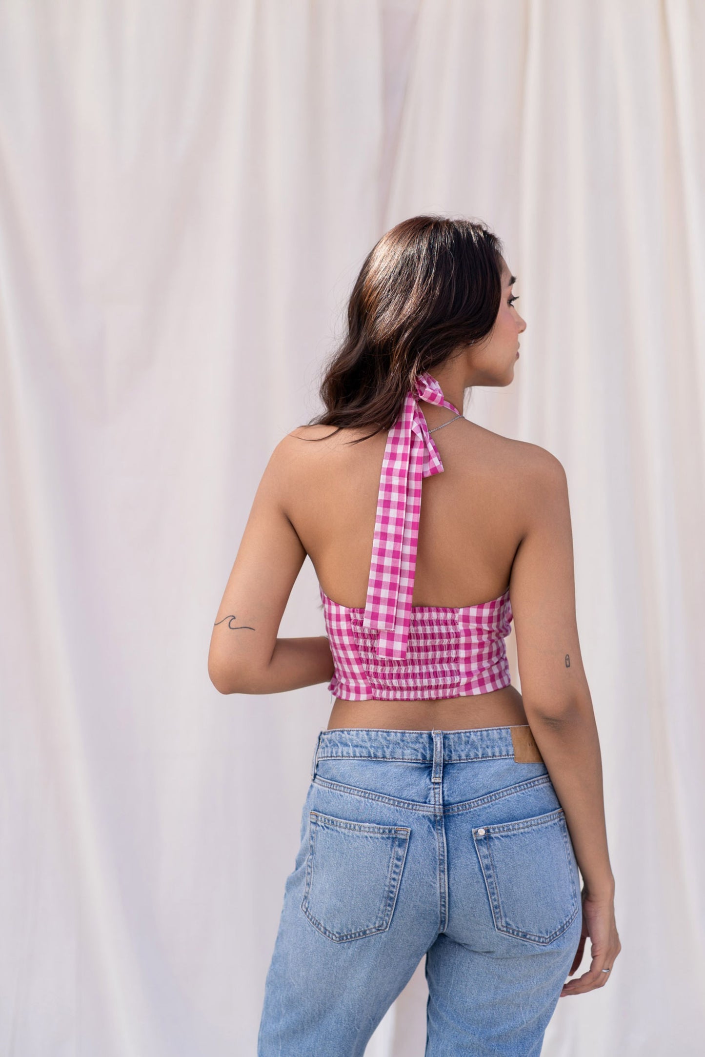 Pink Gingham Halter Corset Top