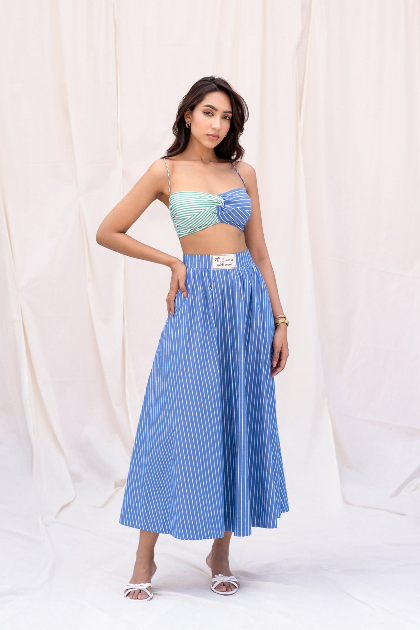 Half & Half Striped Front Knot Top