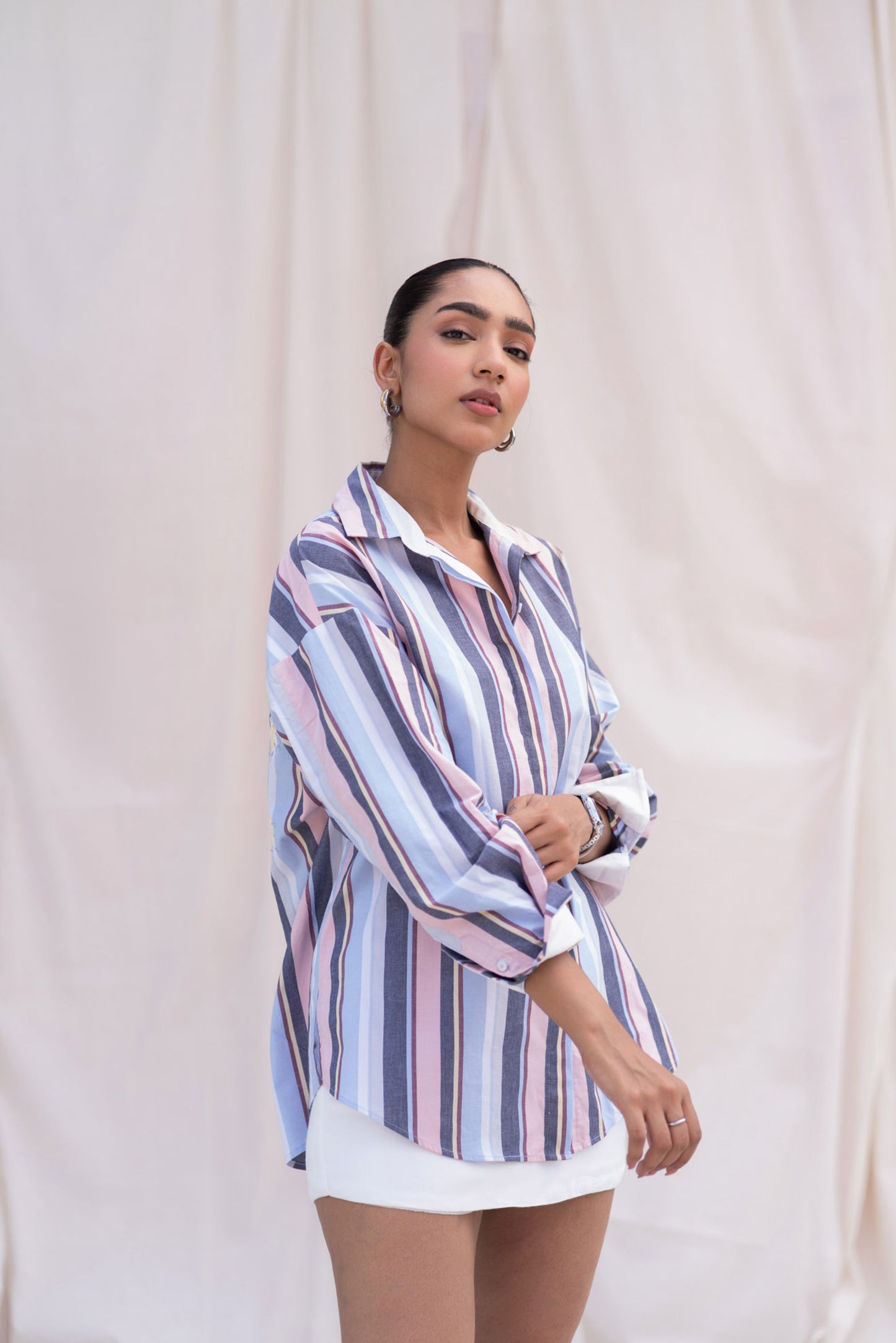 Multicolour Striped Shirt with back Embroidery