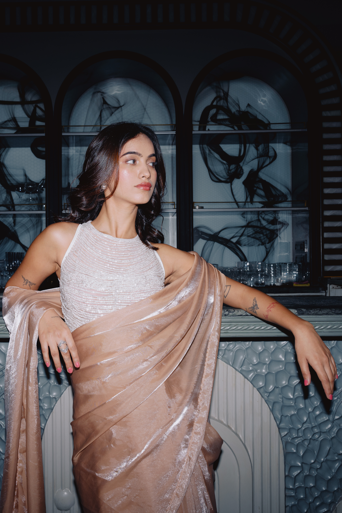 PEACH TISSUE SAREE
