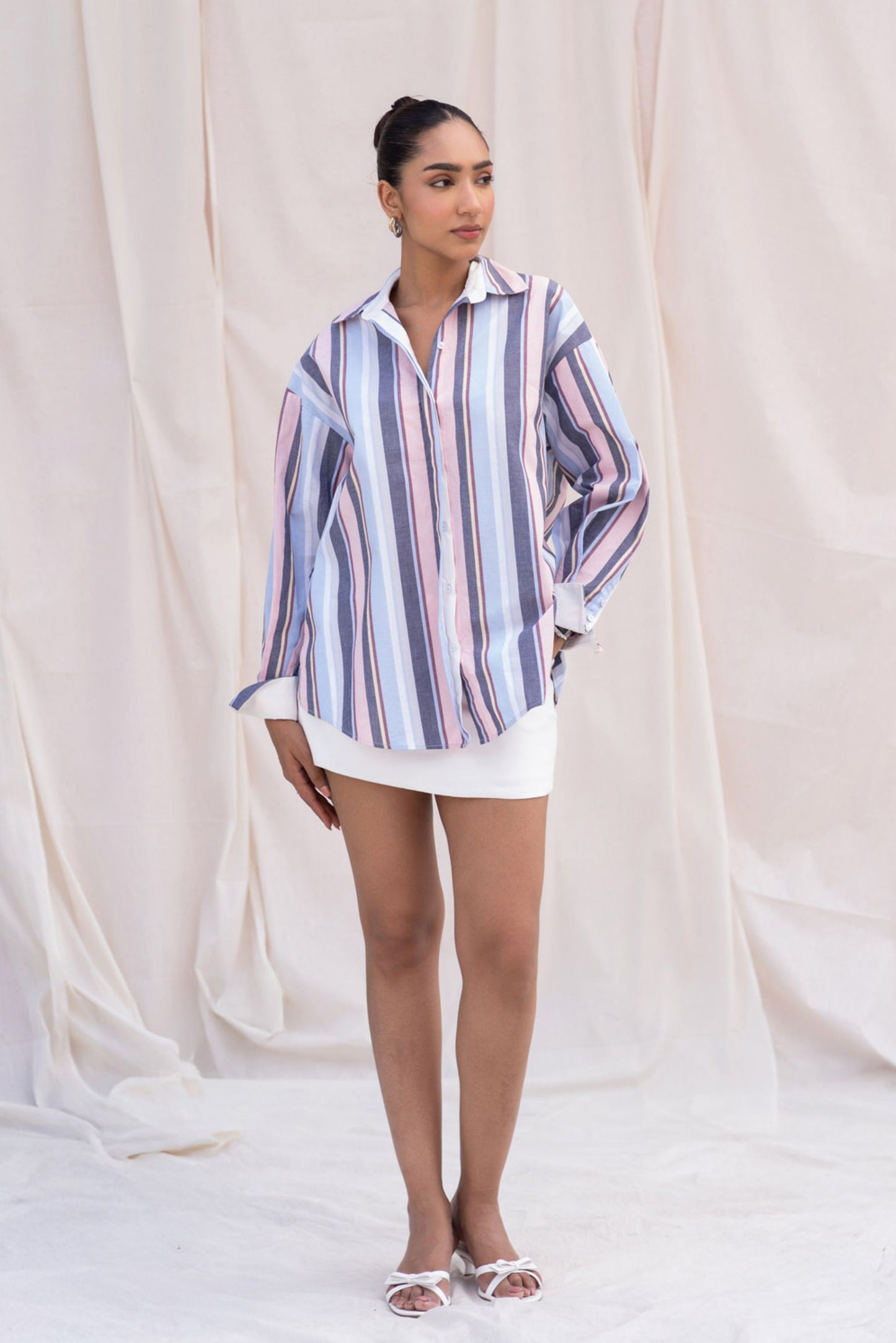 Multicolour Striped Shirt with back Embroidery
