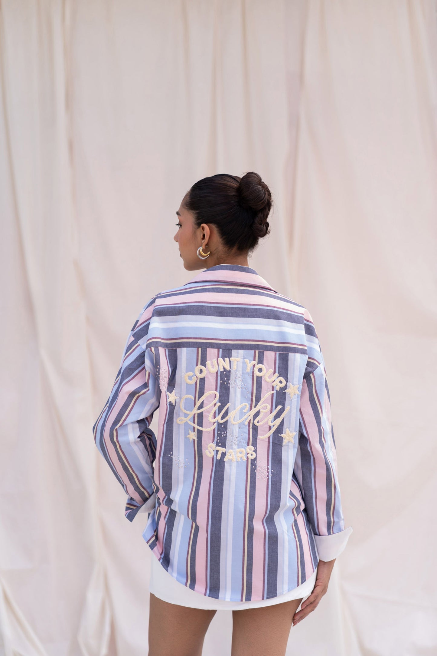 Multicolour Striped Shirt with back Embroidery